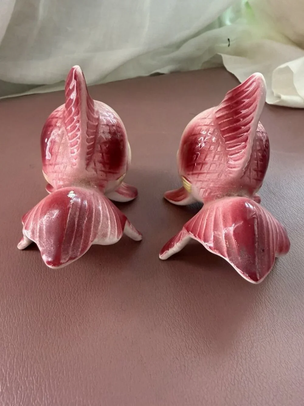 Vintage Japan Ceramic Anthropomorphic Gold Fish Salt Pepper Shakers Mid Century